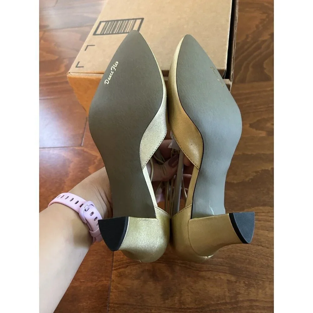 Easy Street‎ Moonlight Dress Pumps Gold Satin Pointed Toe Heels Size 5 M NEW